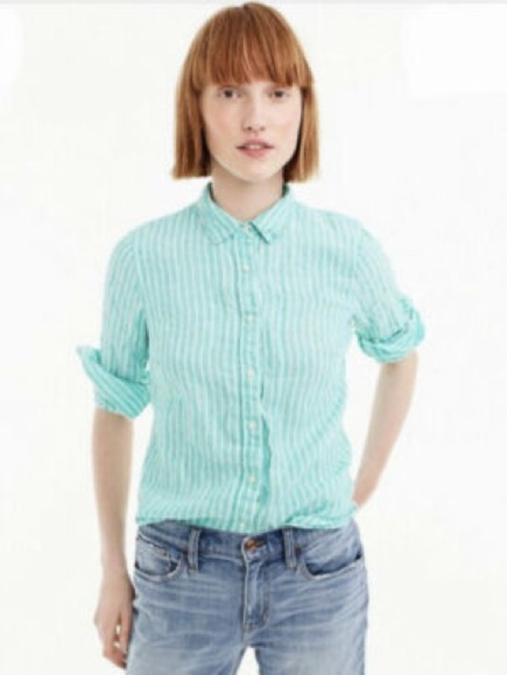 J. Crew Baird McNutt Green Stripe Linen Shirt - Picture 5 of 5